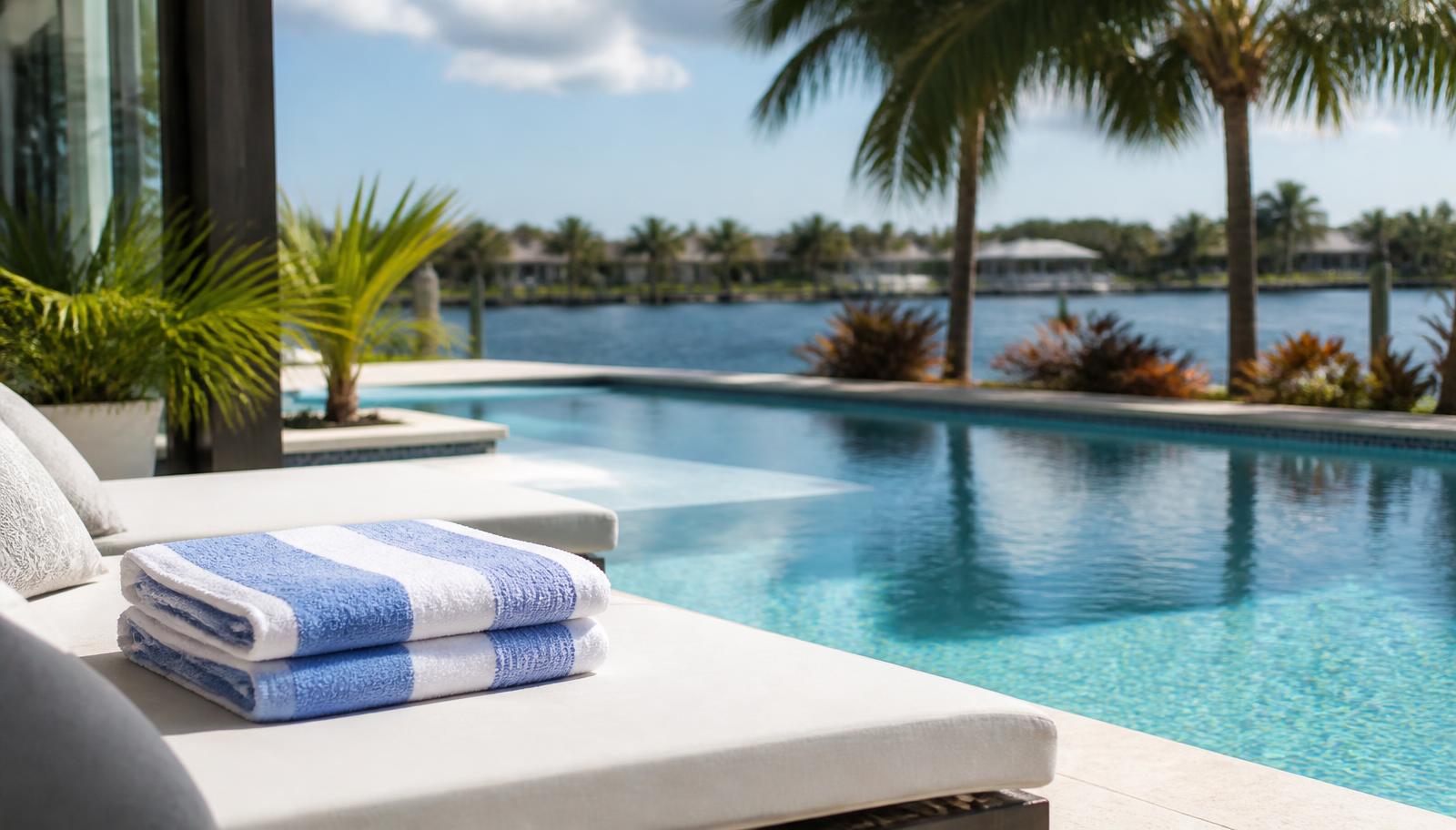 Spotless residential Florida pool with clean deck and lounge chairs ready for guests